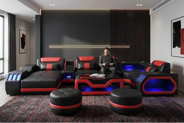 Designer Wohnzimmer set besteht aus 4tlg. modern set schwarzer Farbe Beleuchtet