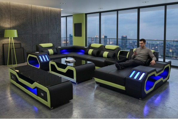 Wohnzimmer set U-Form Ecksofa Couchtisch und TV Ständer Modern Neu