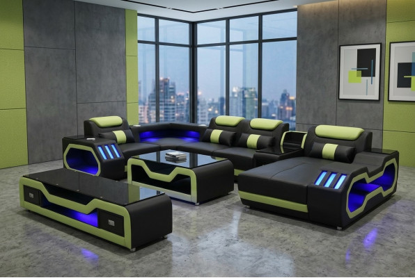 Wohnzimmer set U-Form Ecksofa Couchtisch und TV Ständer Modern Neu