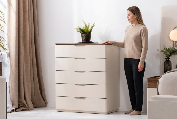 Eleganten moderan bež leseni komoda