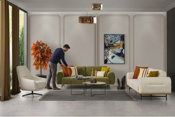 Design Wohnzimmer set von 2tlg. Luxus Möbel Beige Farbe Modern Neuheit