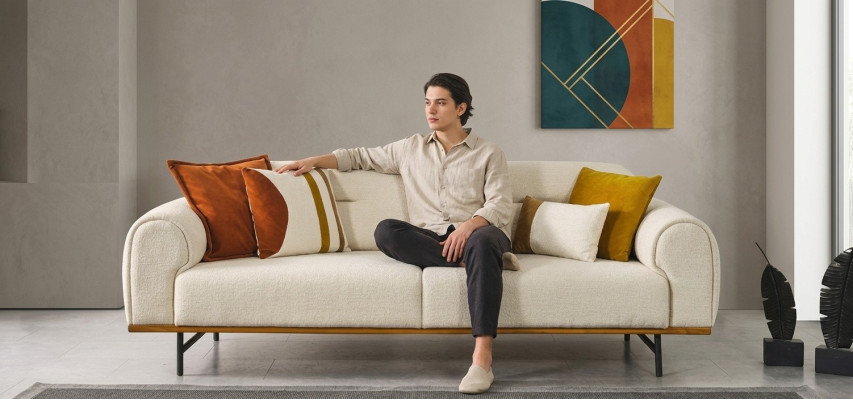 Modern Sofa 3 Sitzer Luxus Beige Design Möbel in Wohnzimmer Couchen