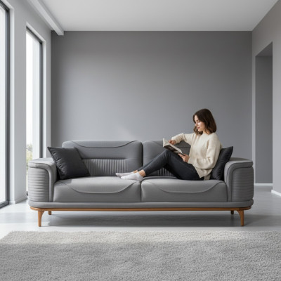 Modernes Graues Sofa Hochwertiges Textil für ein Wohnzimmer Neu