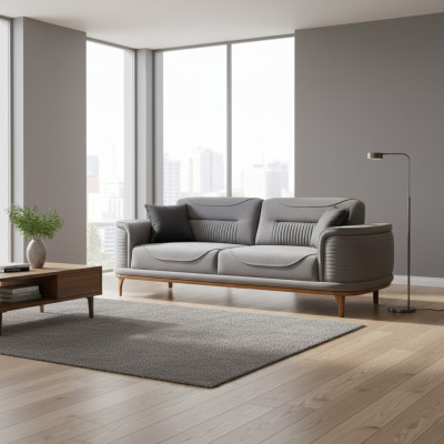 Modernes Graues Sofa Hochwertiges Textil für ein Wohnzimmer Neu