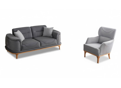 Modernes graues 2-teiliges Wohnzimmerset Dreisitzer-Sofa und Sessel