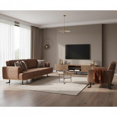 Elegantes Braunes Dreisitzer-Sofa mit Modern Design für Wohnzimmer