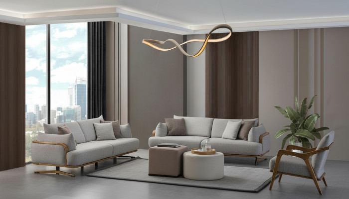 Möbel  Wohnzimmer Helles Farbe Set 2x 3-Sitzer Sofas und Sessel 3tlg.