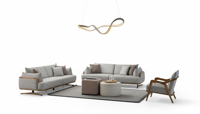 Möbel  Wohnzimmer Helles Farbe Set 2x 3-Sitzer Sofas und Sessel 3tlg.