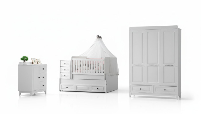 Modern Kinderbett Komplett Jugendzimmer Luxus Kinderzimmer Set 3tlg Weiß