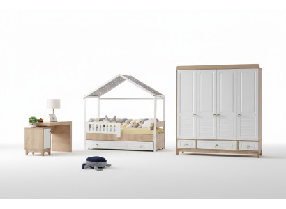 Modern Kinderzimmer Set Bett Kleiderschrank Schreibtisch Helles 3tlg Neu