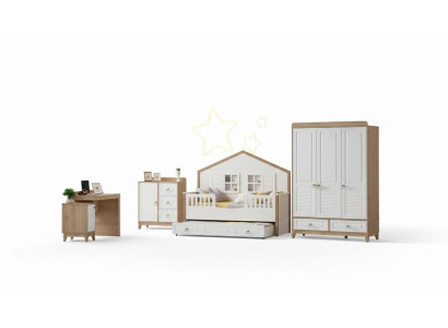 Modern Kinderzimmer Set Bett Kleiderschrank Schreibtisch Helles 4tlg Neu