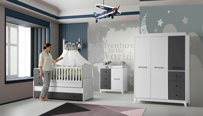 Modern Kinderzimmer Set Besteht aus Kinderbett Schrank Kommode 3tlg neu