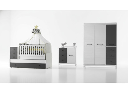 Modern Kinderzimmer Set Besteht aus Kinderbett Schrank Kommode 3tlg neu