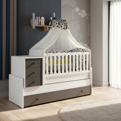 Modern Kinderbett Holzbett Funktionsbett Ausziehbares Bett 200 Holz Weiß