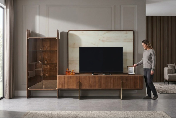Wohnzimmer Set Besteht aus Vitrine TV Lowboard und TV Rahmen 3tlg. neu