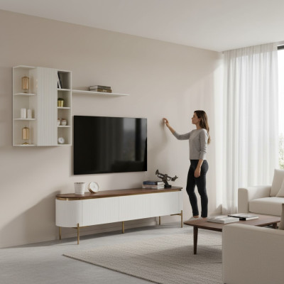 Wohnzimmer Set Besteht ausTV Lowboard und Wandschrank mit Elemente Gold
