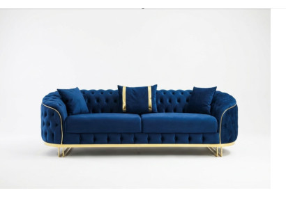 Blaues Chesterfield Sofa Designer Wohnzimmer Dreisitzer Edelstahl Möbel