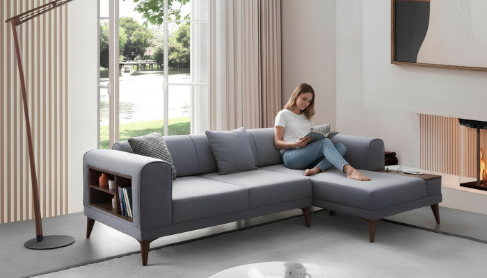 Graues Wohnzimmer L-Form Sofa Polster Ecksofa Designer Wohnzimmer Couch