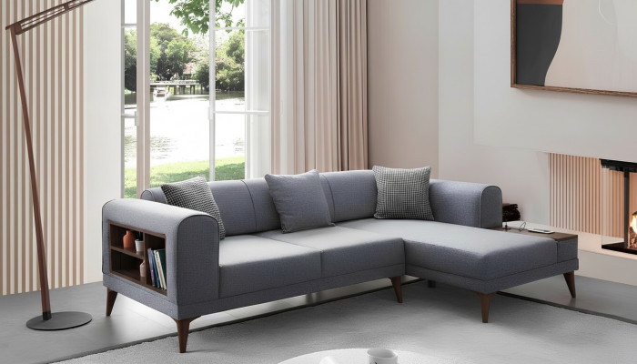 Graues Wohnzimmer L-Form Sofa Polster Ecksofa Designer Wohnzimmer Couch