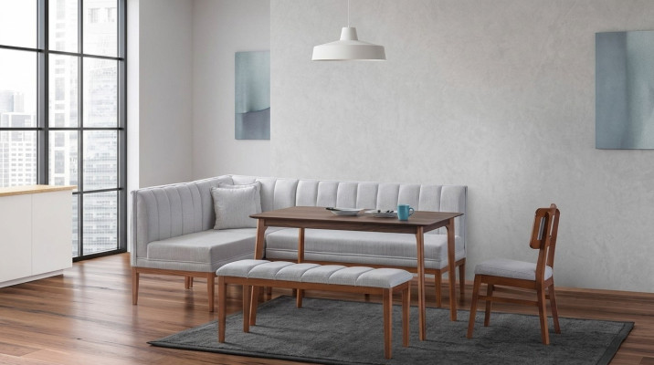 Weiß-Braune Esszimmer Garnitur Stilvoller Holztisch Polster Eckbank Neu