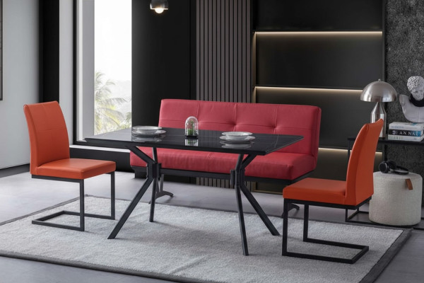 Moderne Esszimmer Möbel Schwarzer Esstisch Kunstleder Stühle Luxus Bank