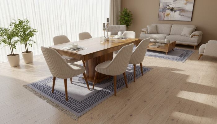 Hellbrauner Holztisch Designer Esszimmer Möbel 6x Weiße Polsterstühle