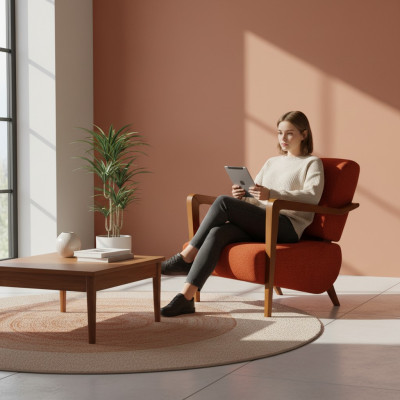 Moderner Roter Polstersessel Wohnzimmer Einsitzer Designer Sitzmöbel
