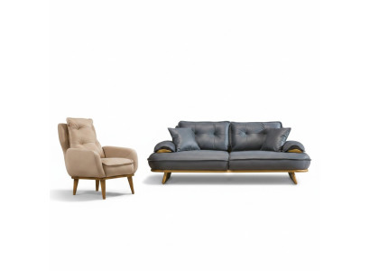 Stilvolle Grau-Beige Couchgarnitur Designer 3-Sitzer Luxuriöser 1-Sitzer