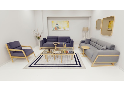 Blau-Graue Sitzgarnitur Moderne Couchen Designer 3-Sitzer Luxus Sessel