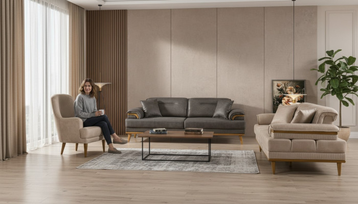 Designer Wohnzimmer Couch-Set Luxus Sofagarnitur 3+3+1 Sitzer 3tlg Set