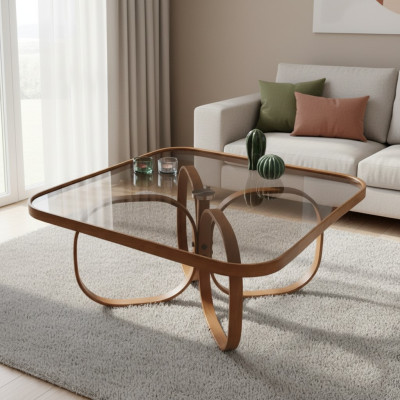 Exklusiver Glastisch Quadratischer Wohnzimmer Couchtisch Holztisch Neu