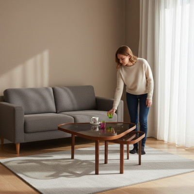 Robuster Couchtisch Set Designer Dreieckige Sofatische Luxus Holz Möbel