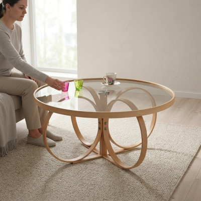 Hochwertiger Runder Couchtisch Designer Rundtisch Wohnzimmer Holz Möbel