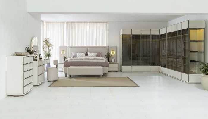 Komplettes Schlafzimmer Set Designer Bett Nachttische Schminktisch 7tlg