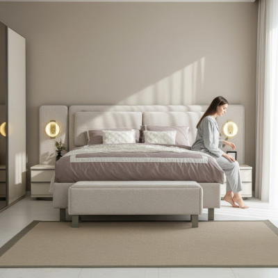 Komplett Schlafzimmer Möbel Set Bett mit Bank 2x Nachttische 3tlg Neu