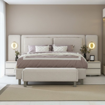 Komplett Schlafzimmer Möbel Set Bett mit Bank 2x Nachttische 3tlg Neu