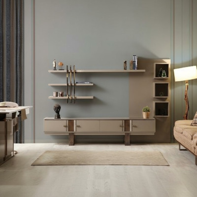 Design Sideboard Kommode Anrichte Spiegel Holz Beige Möbel Neuheit