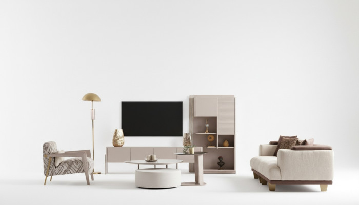 Komplette Wohnzimmer Garnitur 3-Sitzer Couchtisch Hocker Sessel 5tlg