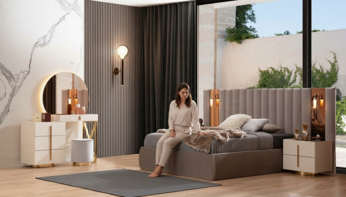 Stilvolles Schlafzimmer Set Designer Schminktisch Holz 2x Nachttische