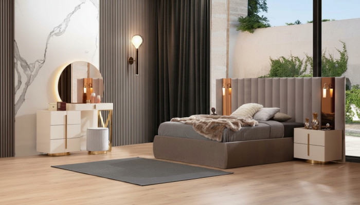 Stilvolles Schlafzimmer Set Designer Schminktisch Holz 2x Nachttische