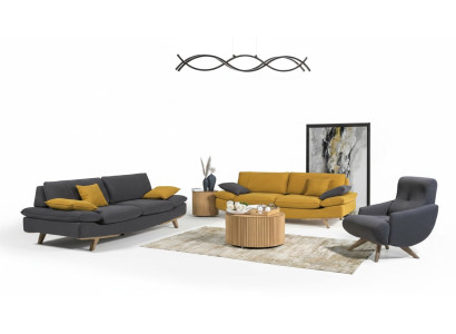 Grau-Gelbe Wohnzimmer Sitzmöbel Luxus 2x 3-Sitzer Couchen Einsitzer 3tlg