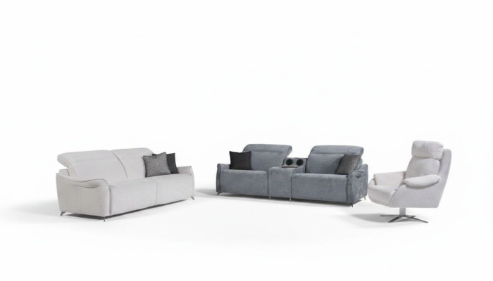 Luxuriöses Wohnzimmer Set 2x 3 Sitzer Sofas mit Musiksystem und Sessel