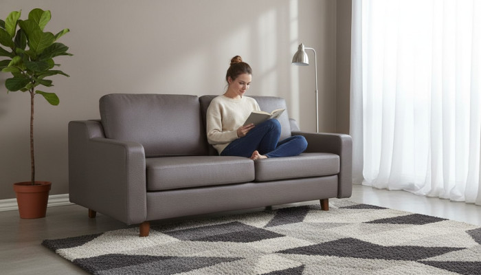  Graues Ledersofa Designer 3-Sitzer Wohnzimmer Couchen Polster Möbel