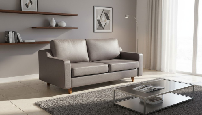  Graues Ledersofa Designer 3-Sitzer Wohnzimmer Couchen Polster Möbel