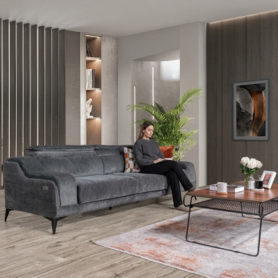  Luxuriöses Graues Textil Sofa Designer 3-Sitzer Wohnzimmer Dreisitzer