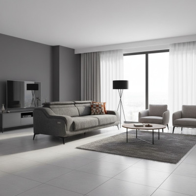  Luxuriöses Graues Textil Sofa Designer 3-Sitzer Wohnzimmer Dreisitzer