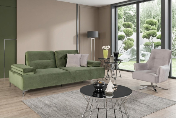 Grün-Weiße Wohnzimmer Polster Garnitur 3-Sitzer Couch Sessel Luxus Couch