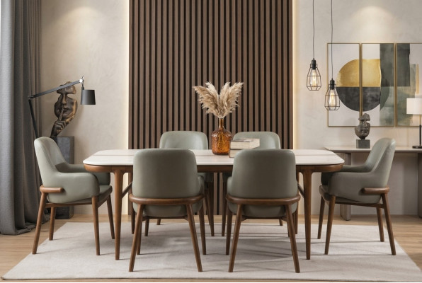 Esszimmer Möbel Holztisch Designer Polsterstühle Holzfüße 7tlg Luxus Set