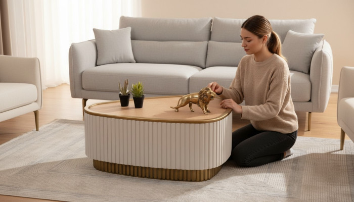 Dreieckiger Couchtisch Weiß-Braune Wohnzimmer Couchtische Holztische