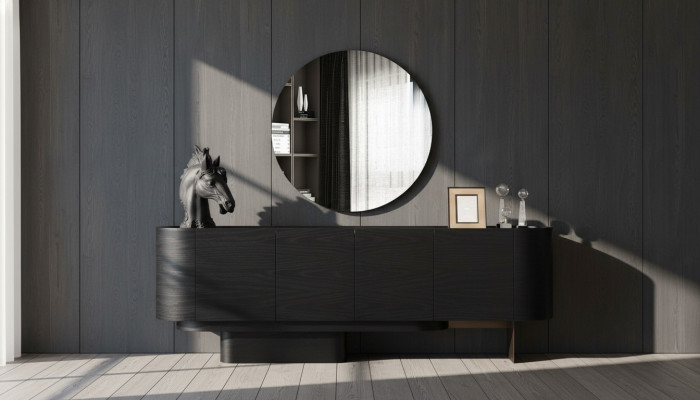 Schwarze Esszimmer Möbel Stilvolle Anrichte Mit Spiegel Holz Kommode